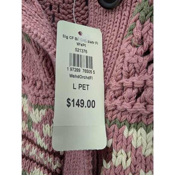 NWT L.L. Bean Signature Cotton Fisherman Short Cardigan Fair Isle Sweater sz LP - Picture 4 of 7
